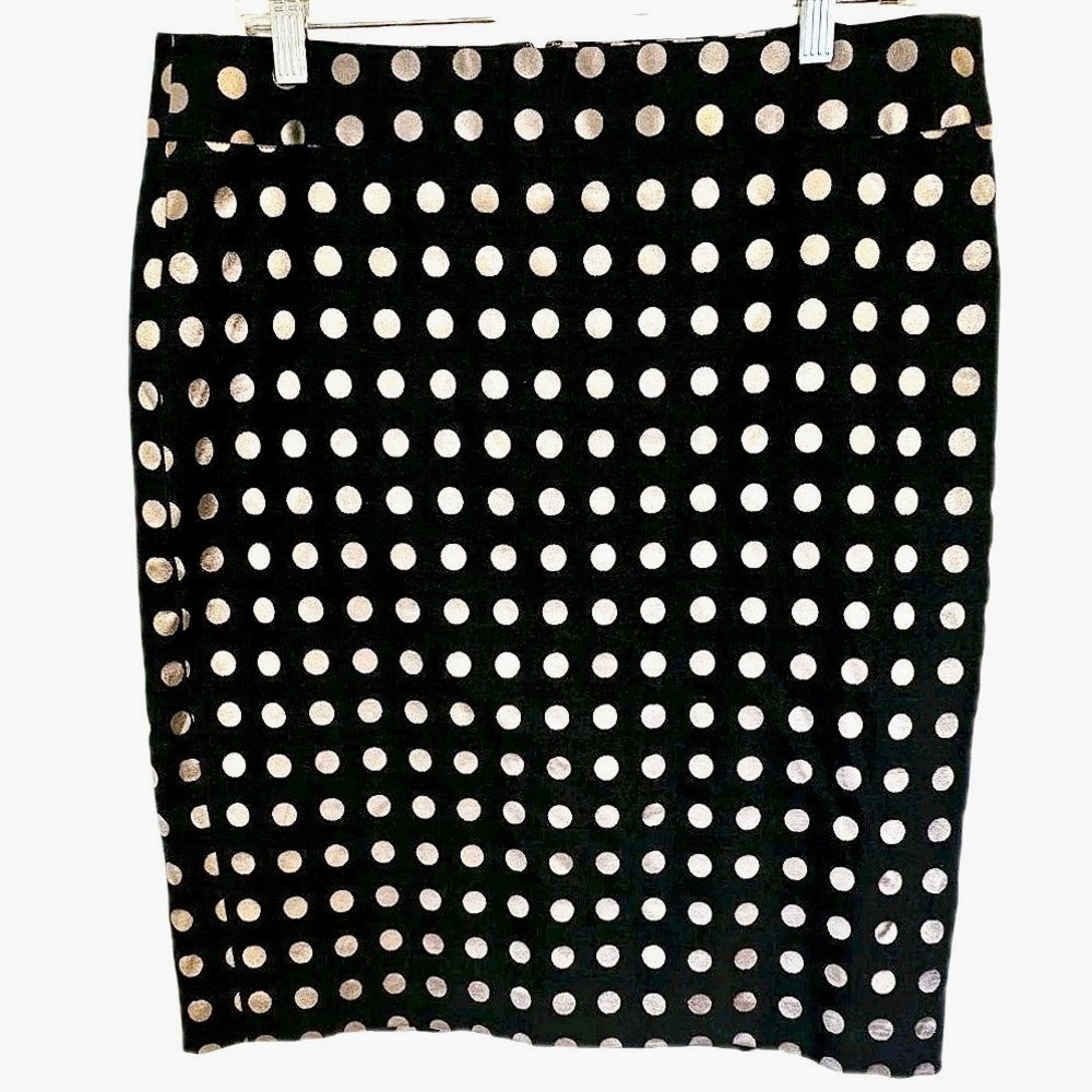 Anne Taylor‎ pencil Skirt size 12 polka dots black knee length pull on